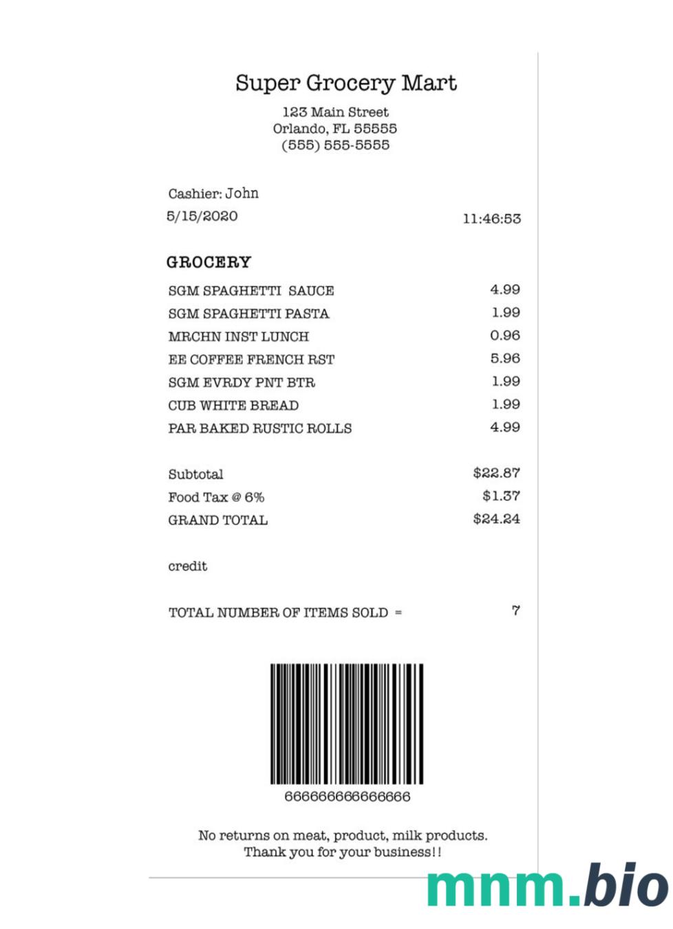 Super Grocery Mart przykładowy czek płatniczy PSD